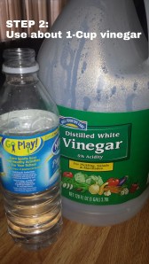 STEP 2: Use about 1-cup of vinegar to pour into the drain line. (I use an empty water bottle).
